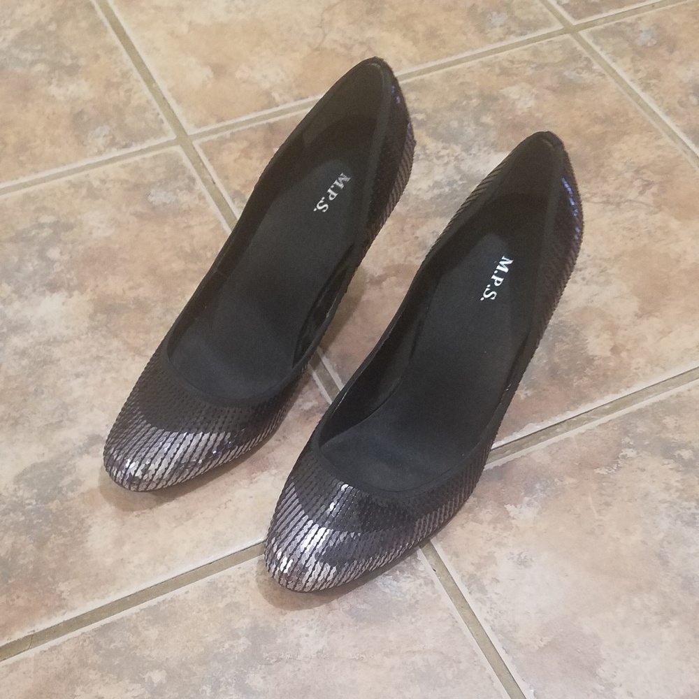 Black & Silver Sequin Heels